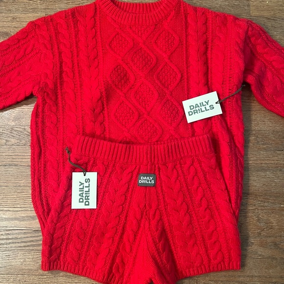 Daily Drills Other - Daily Drills Red Knit Sweater Set